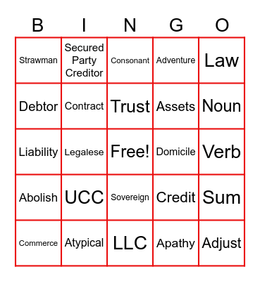 Vocabulary Bingo Card