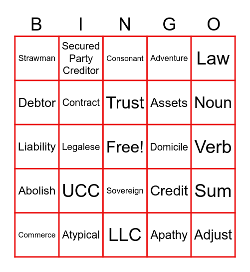 Vocabulary Bingo Card