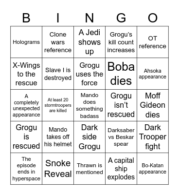 Mandalorian Season 2 Finale Bingo Card