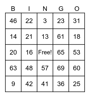 Clayton Place Holiday Bingo Card