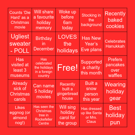 SU Virtual Holiday Bingo! Bingo Card