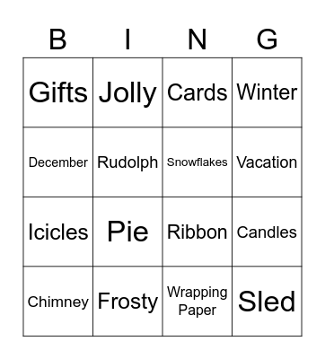 Winter Holiday Vocabulary Bingo Card