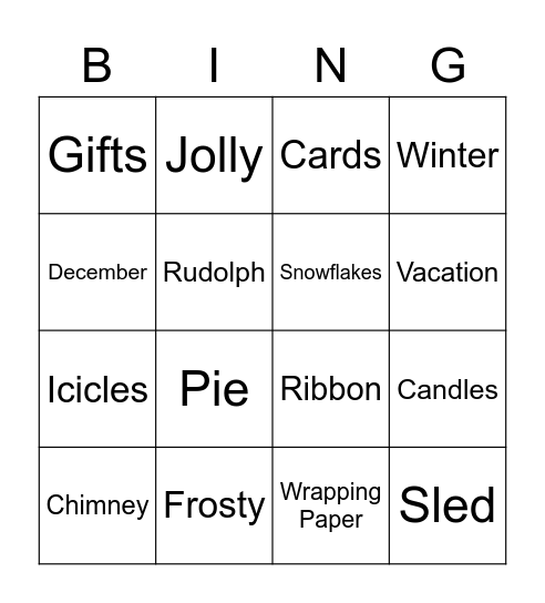 Winter Holiday Vocabulary Bingo Card