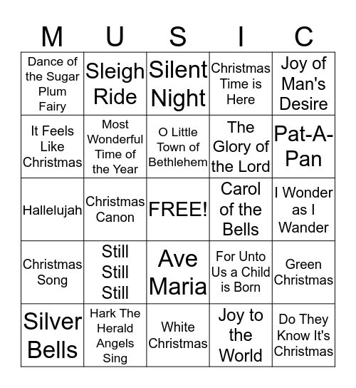 Christmas Music Bingo Card