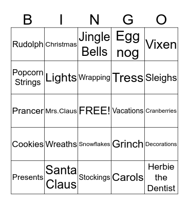 Holiday Bingo! Bingo Card