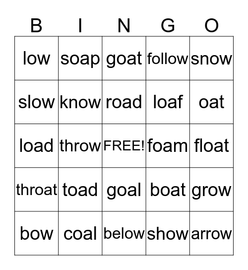 oa ow words  Bingo Card
