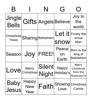 Merry Christmas  From the Robinson Bingo Card