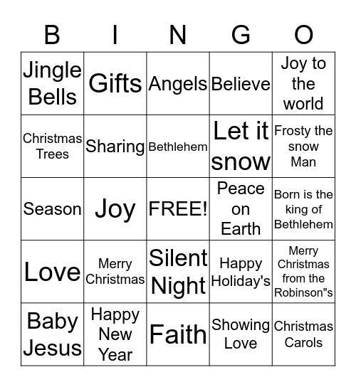 Merry Christmas  From the Robinson Bingo Card