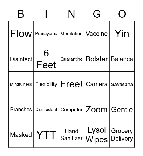 Yogis Kick 2020 to the Curb Bingo Card