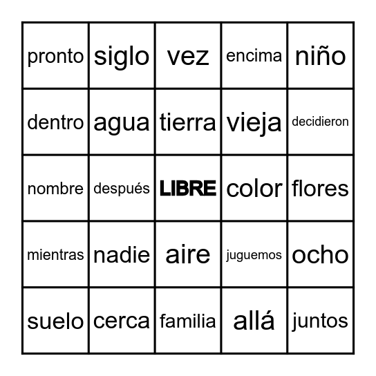 Unidad 3 PUF Bingo Card