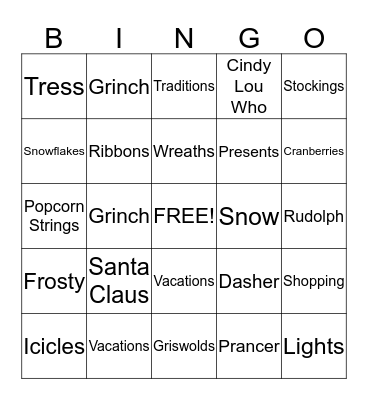 Holiday Bingo Card