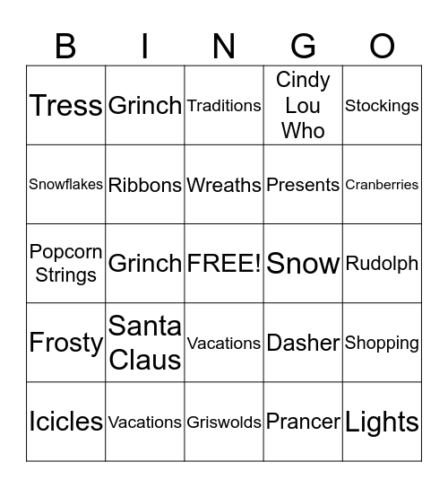 Holiday Bingo Card