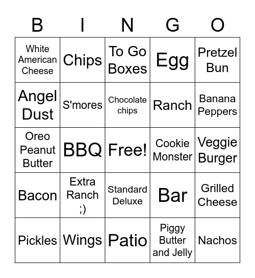 Burgatory Bingo Card