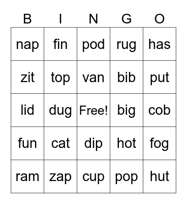 Word BINGO Card