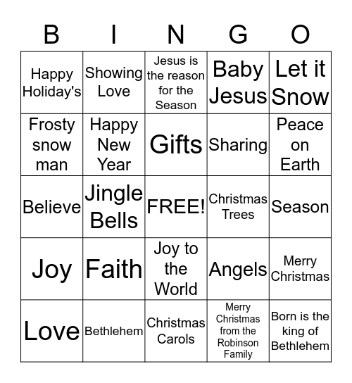 Merry Christmas Bingo Card