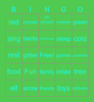Winter break Bingo Card