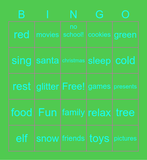 Winter break Bingo Card