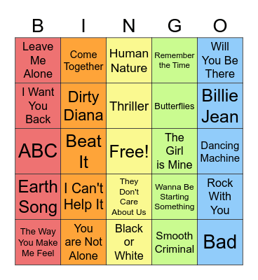 Michael Jackson Bingo Card