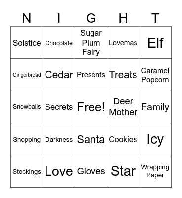 Solstice Bingo Card