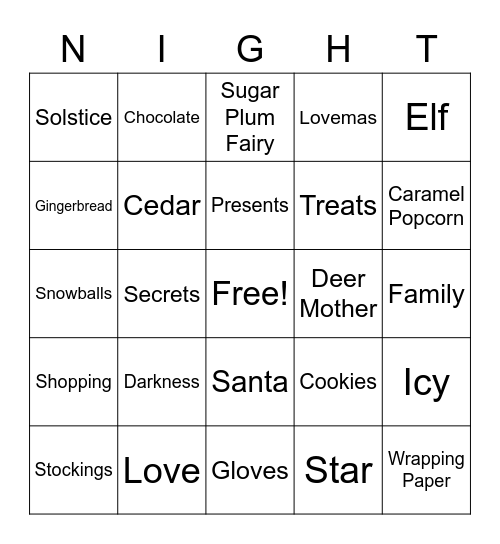 Solstice Bingo Card