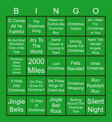 Christmas Song Bingo! Bingo Card