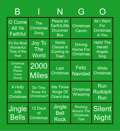 Christmas Song Bingo! Bingo Card