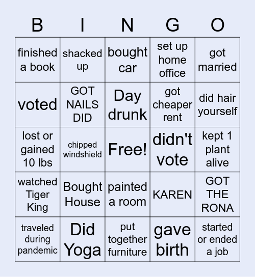 2020 Group Therapy Bingo Card