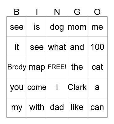 Site words Bingo Card