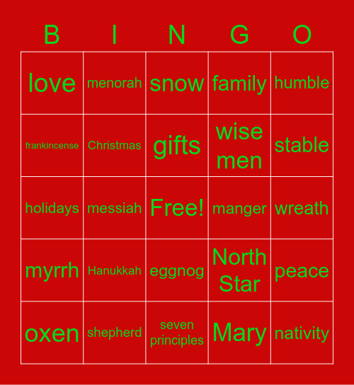 Holiday Bingo Card