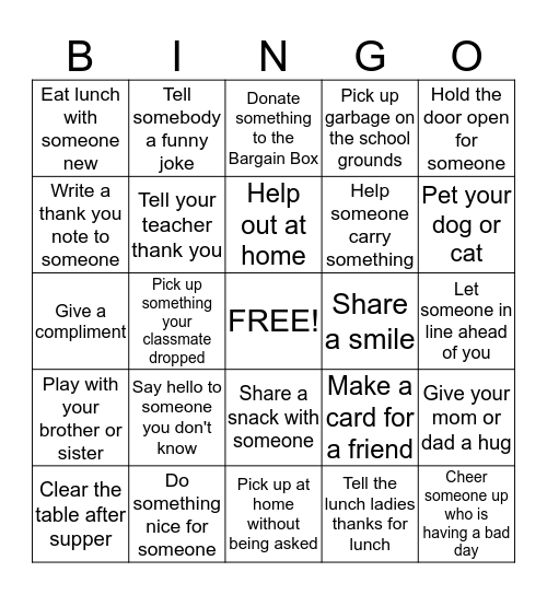 Kindness Bingo Card