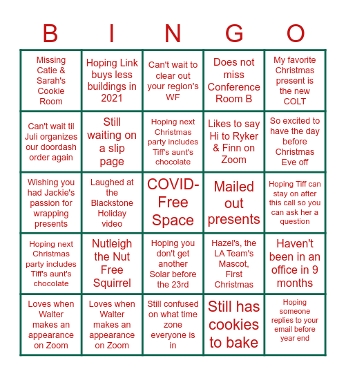 Lease Admin Holiday Bingo Card