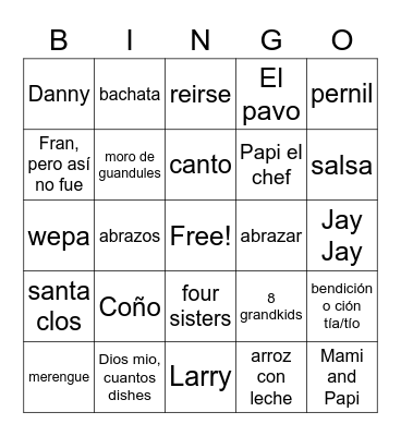 Núñez Family Christmas Bingo Card