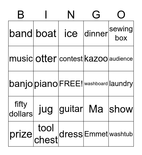 Emmet Otter Jug-Band Christmas Bingo Card