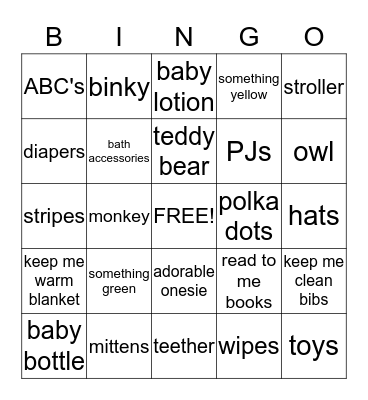 Baby Bingo Card