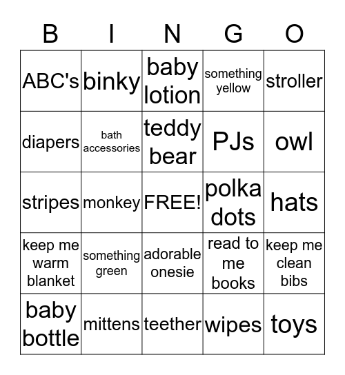 Baby Bingo Card