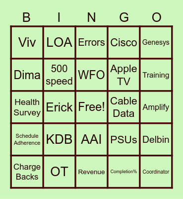 NYC Inbound Sales Bingo Card