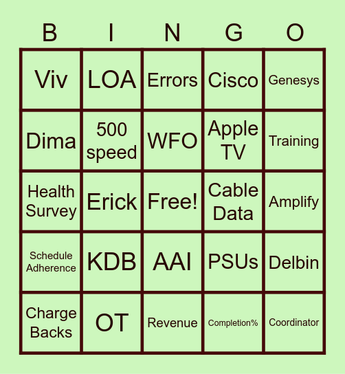 NYC Inbound Sales Bingo Card