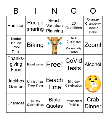 Kinder Year of 2020 Bingo Card