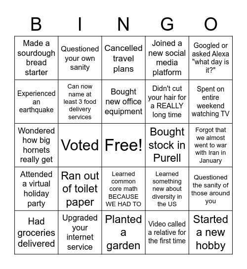 What we did in 2020 Bingo Card
