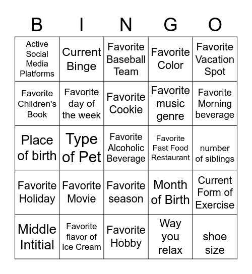 Get to Know You Bingo Card