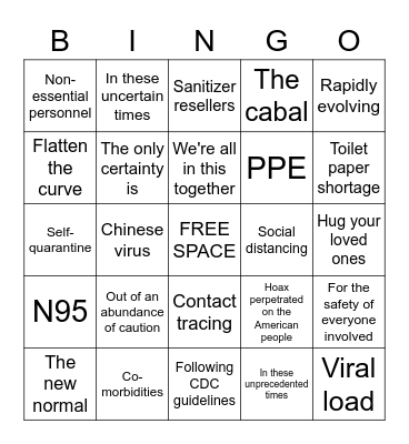 COVID Buzzword Bingo Card