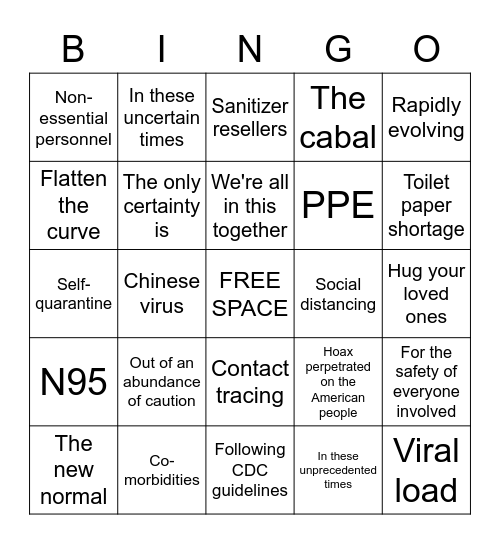 COVID Buzzword Bingo Card