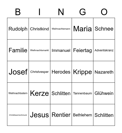 Weihnachten Bingo Card