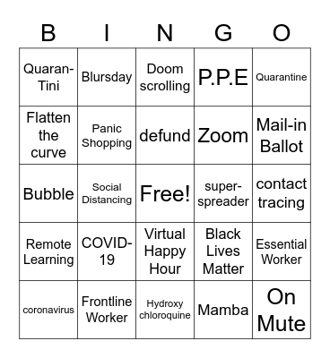 Phrases of 2020 Bingo Card