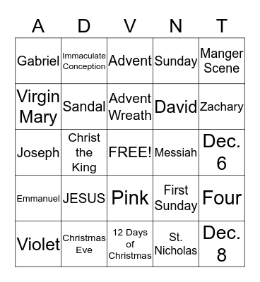 ADVENT BINGO Card