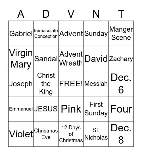 ADVENT BINGO Card