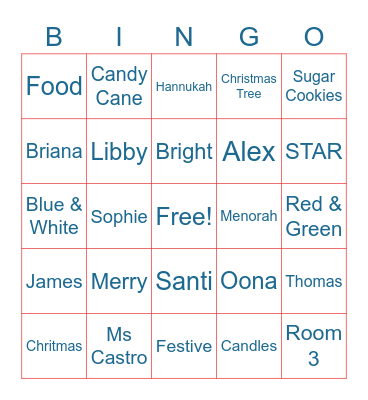 Holidays Bingo Card