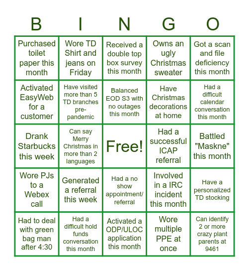 Woodwards BINGO! Bingo Card