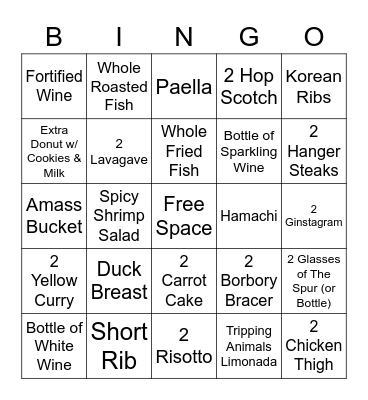 Saturday Bingo Card