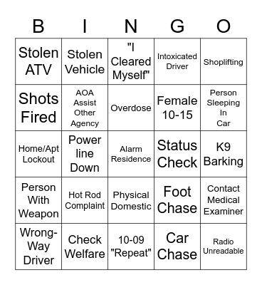 Iron Range Police Scanner Bingo Card